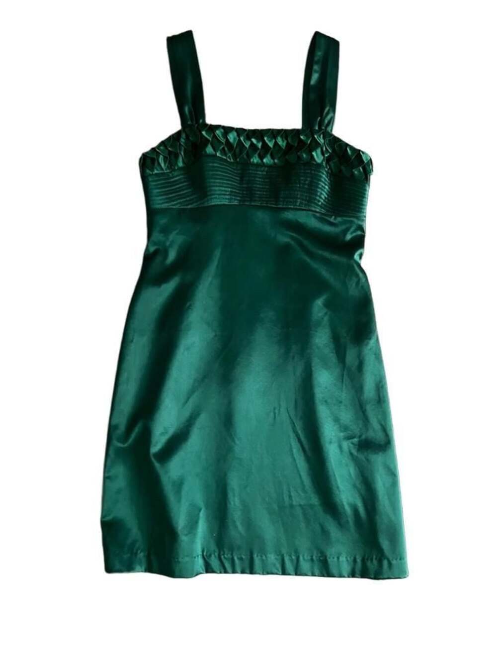 Single Dress Emerald Green Silk Satin Smocked Bodice Mini Dress Size S